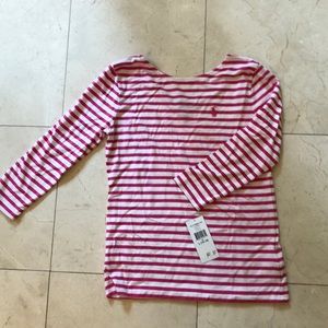 Polo by Ralph Lauren Pink & White Striped Long Sleeve Tee